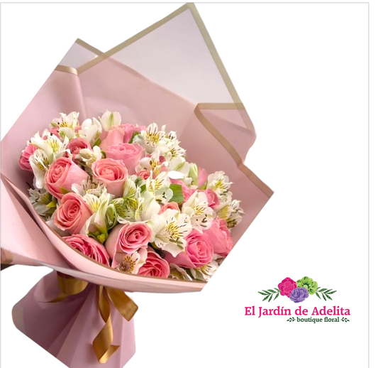 Ramo de rosas y alstromerias