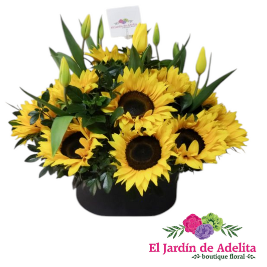 Girasoles y tulipanes
