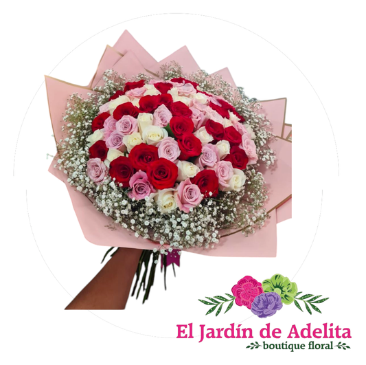 Ramo con  50 rosas multicolor
